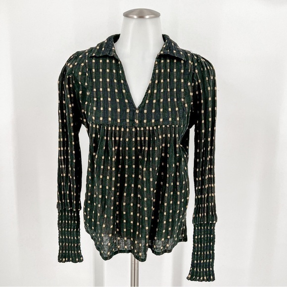 Cecilie Copenhagen black top with cream colored squares - Picture 1 of 5